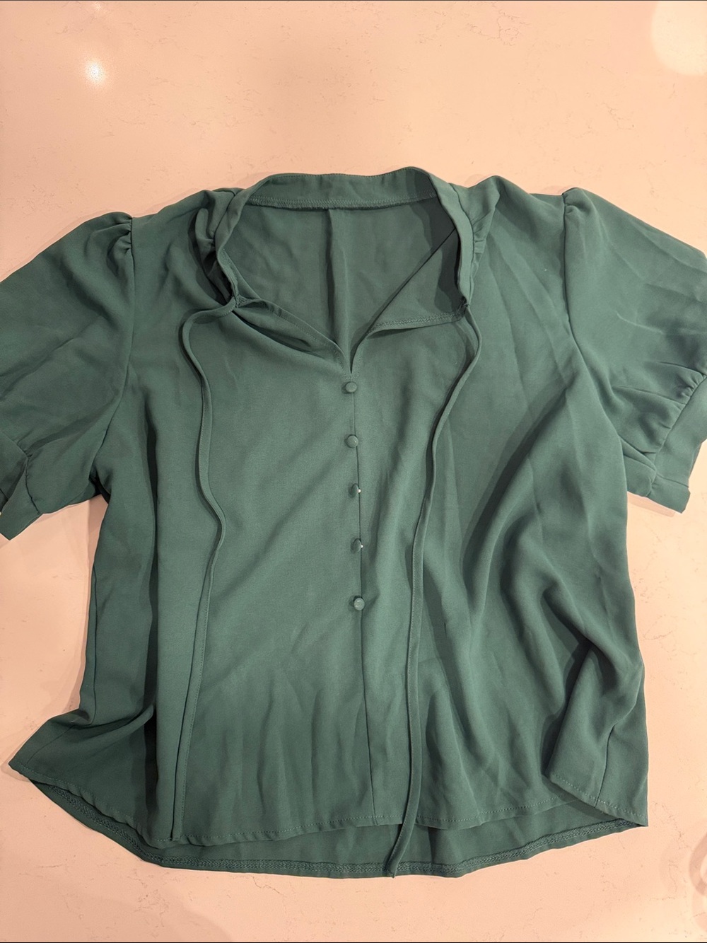 SHEIN Teal Green Button-Down Short Sleeve Blouse